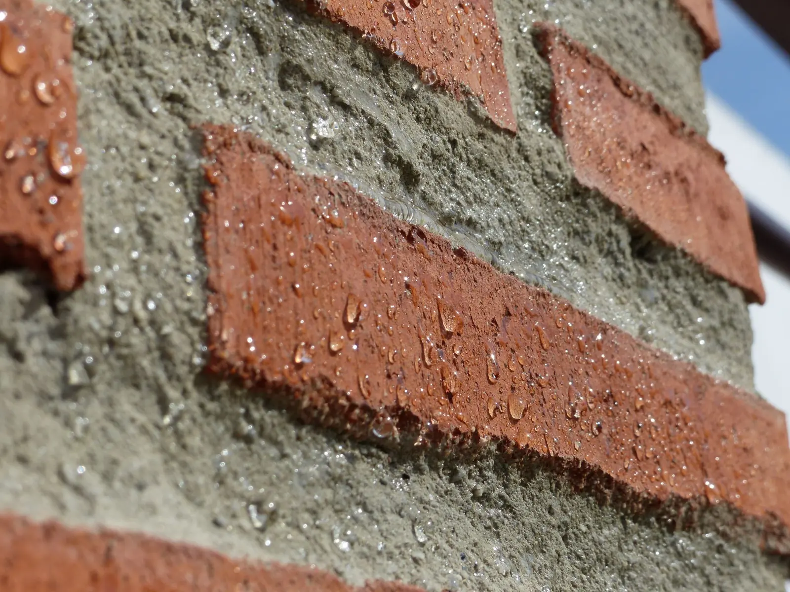Water beading on treated brickwork
