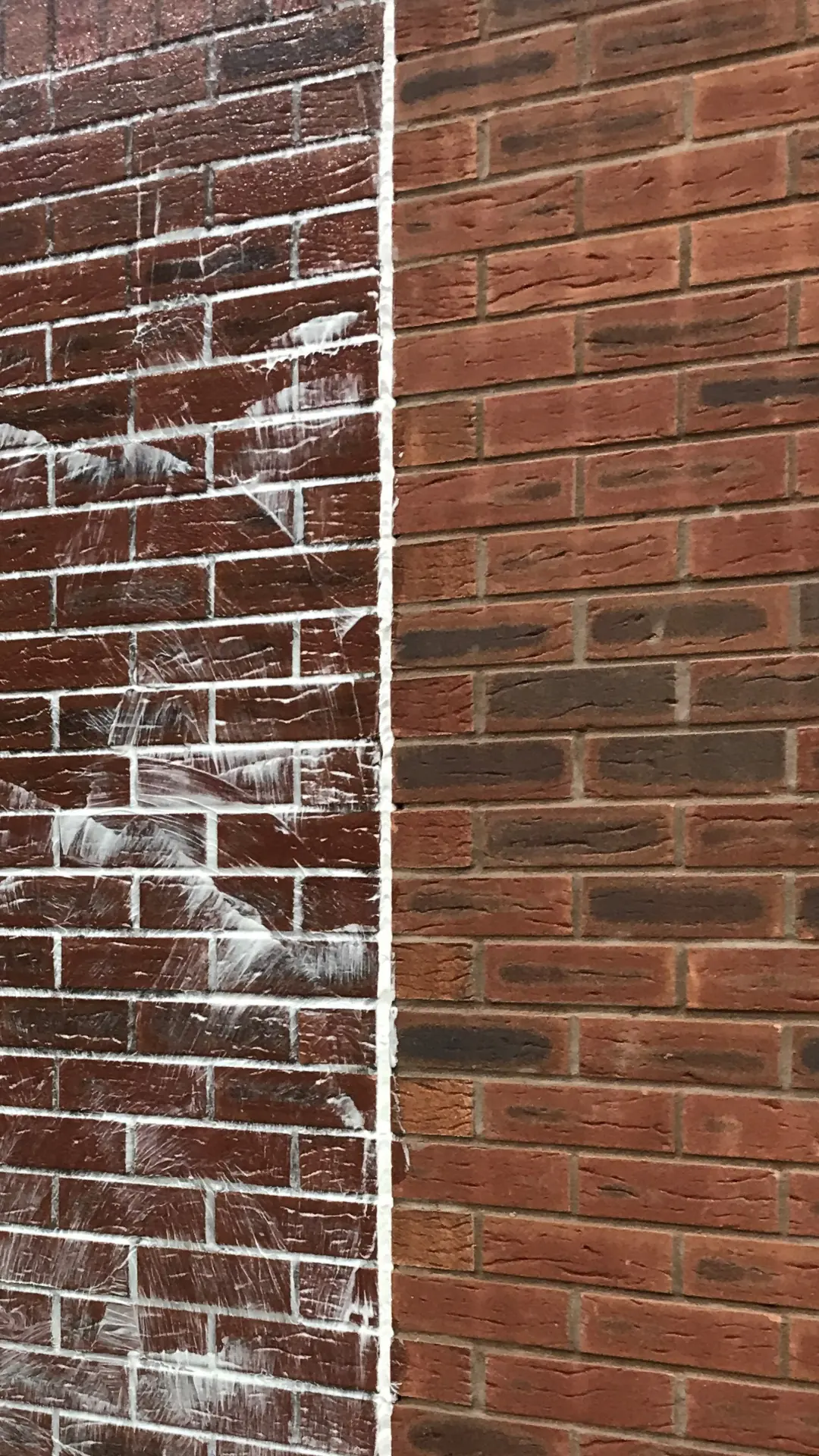 A brick wall part-way through treatment